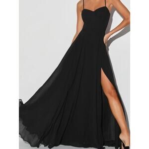 LULU'S SZ M Black Pleated Bustier Formal Party Gala Maxi Dress NEW B105 *flaw